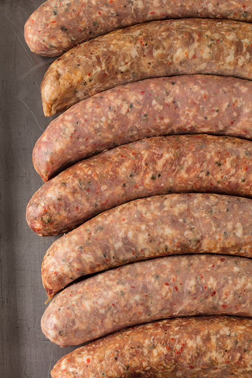 THREE PEPPER SAUSAGE - Sold by the LINK